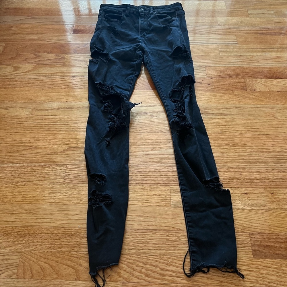 American eagle black ripped skinny jeans